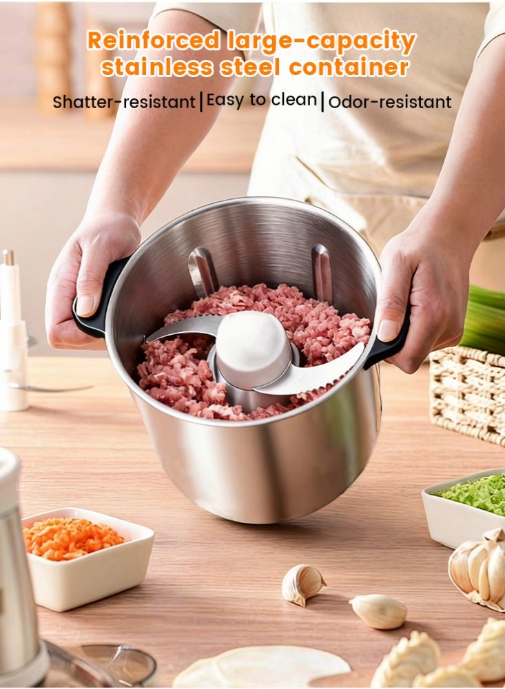 1200 W Electric Kitchen Chopper, with 8L Stainless Steel Bowl, Multi Chopper with 2 Speed Levels, Meat Grinder with 4 Blades for Meat, Onions, Fruit, Vegetables - Image 2