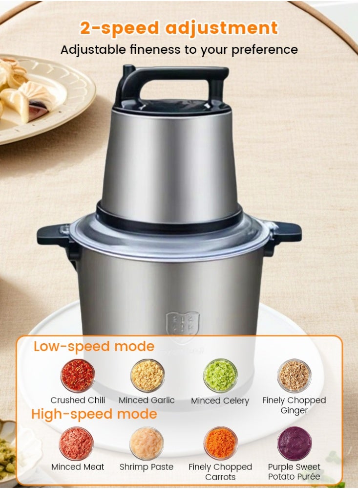 1200 W Electric Kitchen Chopper, with 8L Stainless Steel Bowl, Multi Chopper with 2 Speed Levels, Meat Grinder with 4 Blades for Meat, Onions, Fruit, Vegetables - Image 4