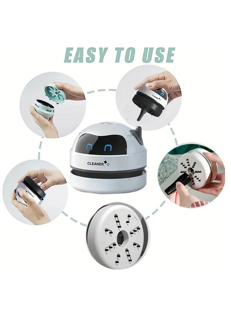 Mini Portable Desktop Vacuum Cleaner - Compact Computer Accessories for Quietly Picking Up Crumbs, Eraser Crumbs, and Flakes - Rechargeable USB Battery-Powered (Black)