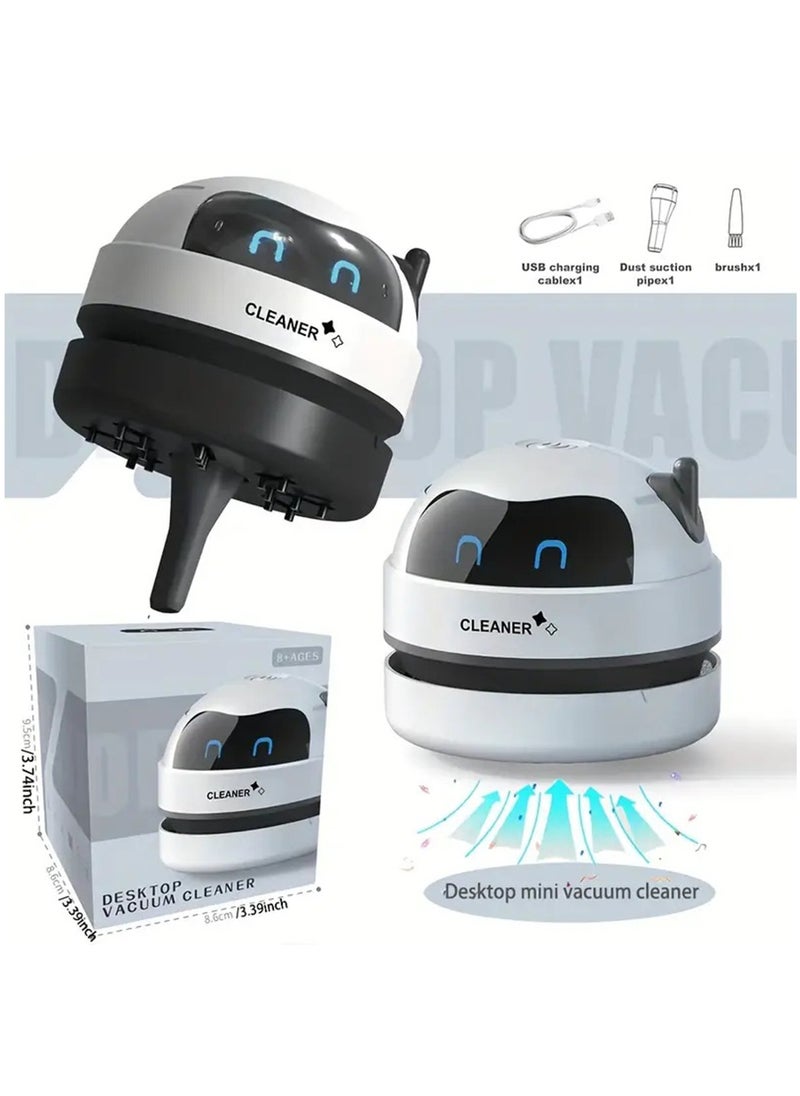 Mini Portable Desktop Vacuum Cleaner - Compact Computer Accessories for Quietly Picking Up Crumbs, Eraser Crumbs, and Flakes - Rechargeable USB Battery-Powered (Black)
