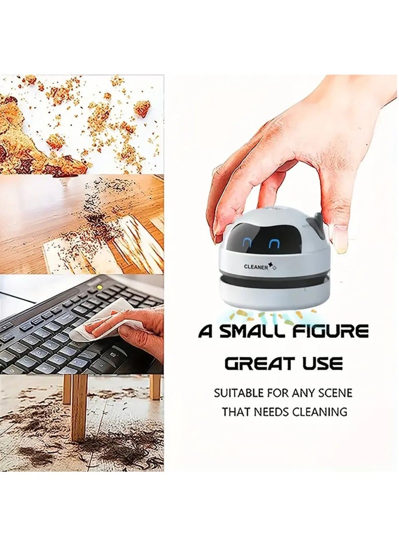 Mini Portable Desktop Vacuum Cleaner - Compact Computer Accessories for Quietly Picking Up Crumbs, Eraser Crumbs, and Flakes - Rechargeable USB Battery-Powered (Black)