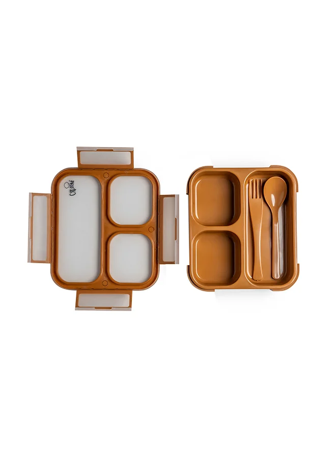 Citron Bento Lunchbox Comes With Fork And Spoon, Snack And Portion Control Containers For Kids And Adults, Leakproof And Bpa Free - Caramel