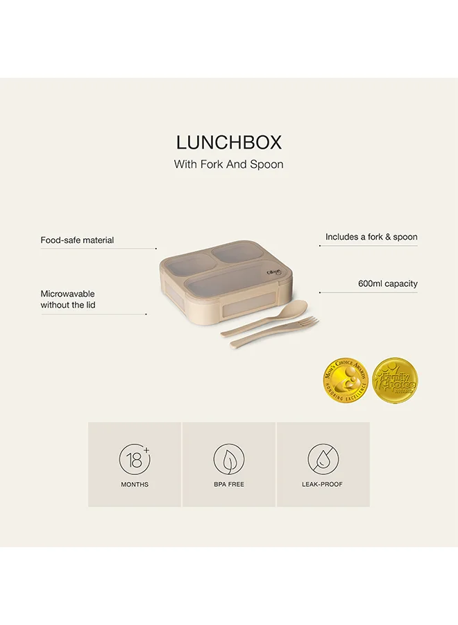 Citron Bento Lunchbox Comes With Fork And Spoon, Snack And Portion Control Containers For Kids And Adults, Leakproof And Bpa Free - Caramel