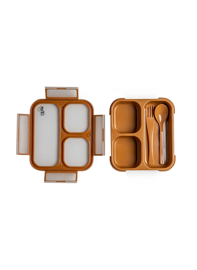 Citron Bento Lunchbox Comes With Fork And Spoon, Snack And Portion Control Containers For Kids And Adults, Leakproof And Bpa Free - Caramel