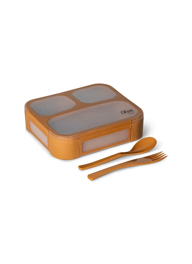 Citron Bento Lunchbox Comes With Fork And Spoon, Snack And Portion Control Containers For Kids And Adults, Leakproof And Bpa Free - Caramel
