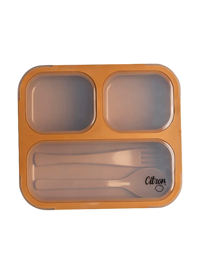 Citron Bento Lunchbox Comes With Fork And Spoon, Snack And Portion Control Containers For Kids And Adults, Leakproof And Bpa Free - Caramel
