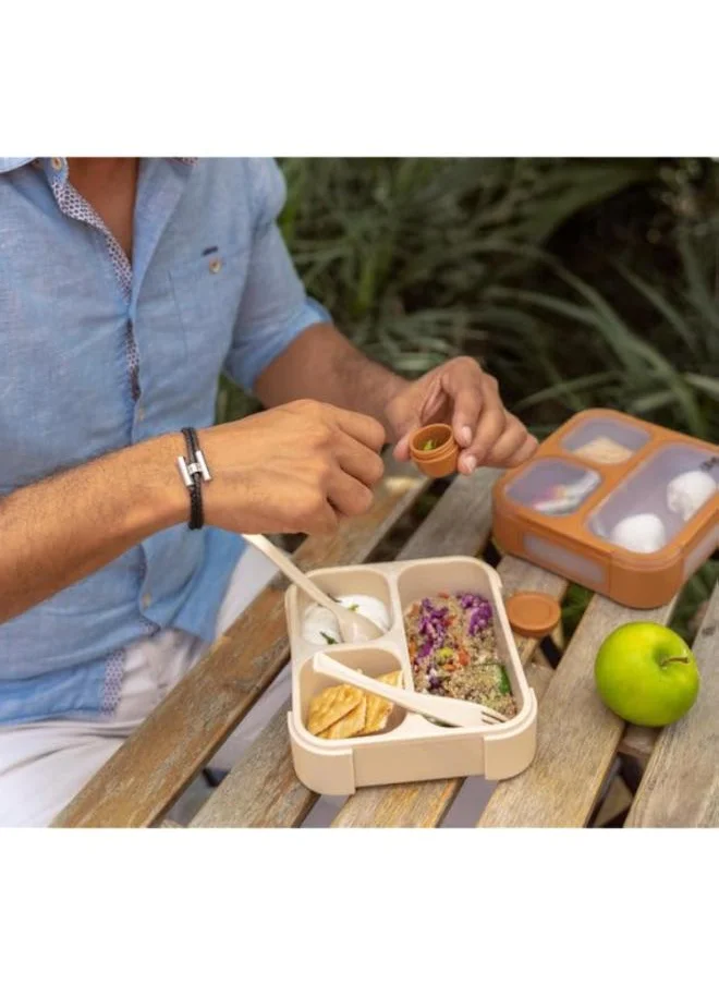 Citron Bento Lunchbox Comes With Fork And Spoon, Snack And Portion Control Containers For Kids And Adults, Leakproof And Bpa Free - Caramel