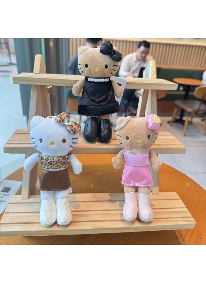 Generic - Japanese Sanrio NIC Leopard Print Black Leather Love Buckle Long Legs KT Pendant Keychain Bag Girl's Heart Gift-Color:Long Leg Pink Skirt Kt-Height:5.5inch Cm, Individually Packaged - Image 1