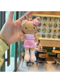 Japanese Sanrio NIC Leopard Print Black Leather Love Buckle Long Legs KT Pendant Keychain Bag Girl's Heart Gift-Color:Long Leg Pink Skirt Kt-Height:5.5inch Cm, Individually Packaged