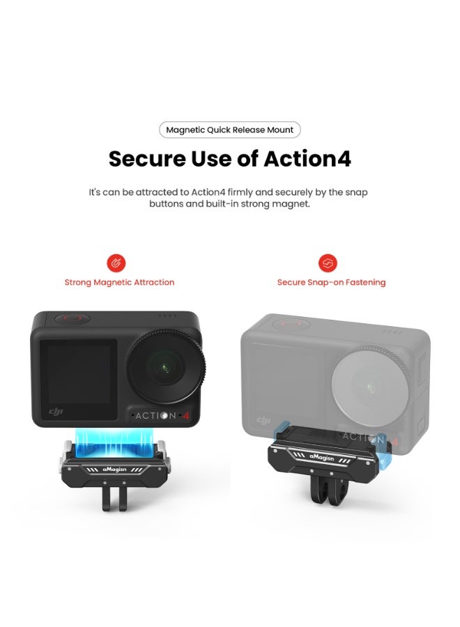 aMagisn Magnetic Quick Release Base for DJI Osmo Action 5 Pro/4/3 – Lightweight Metal Adapter with Strong Magnet, 1/4" Thread & Dual Mount Design, Anti-Shock Silicone for Action Camera Stability - Image 5