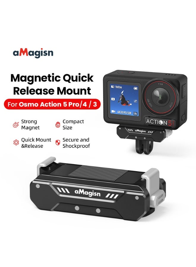 aMagisn Magnetic Quick Release Base for DJI Osmo Action 5 Pro/4/3 – Lightweight Metal Adapter with Strong Magnet, 1/4" Thread & Dual Mount Design, Anti-Shock Silicone for Action Camera Stability - Image 2