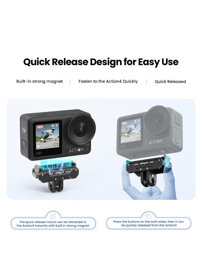 aMagisn Magnetic Quick Release Base for DJI Osmo Action 5 Pro/4/3 – Lightweight Metal Adapter with Strong Magnet, 1/4" Thread & Dual Mount Design, Anti-Shock Silicone for Action Camera Stability - Image 3