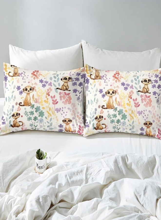 Erosebridal Kawaii Meerkat Duvet Cover Queen Size,Cartoon Meerkat Flower Bedding Set for Kids Girls Boys,Cute Watercolor Floral Bed Set Wildlife Animal Duvet Cover with 2 Pillowcases - Image 4