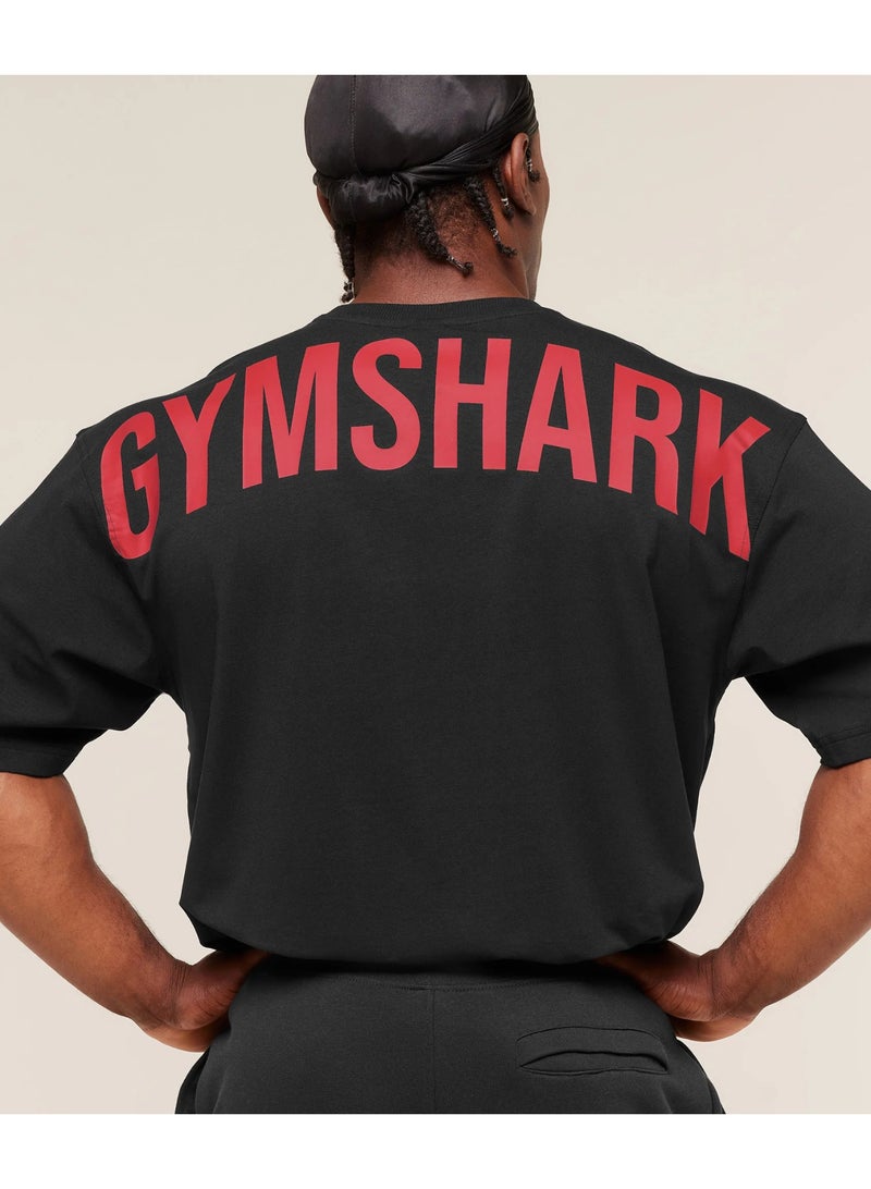 Gymshark Power T-Shirt, Men Heavyweight Oversized Gym Tshirt, Back Graphic Workout Lifting Training Top (Black/Red) - Image 3