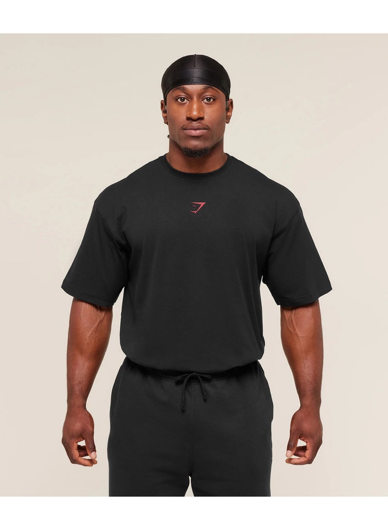 Gymshark Power T-Shirt, Men Heavyweight Oversized Gym Tshirt, Back Graphic Workout Lifting Training Top (Black/Red) - Image 2