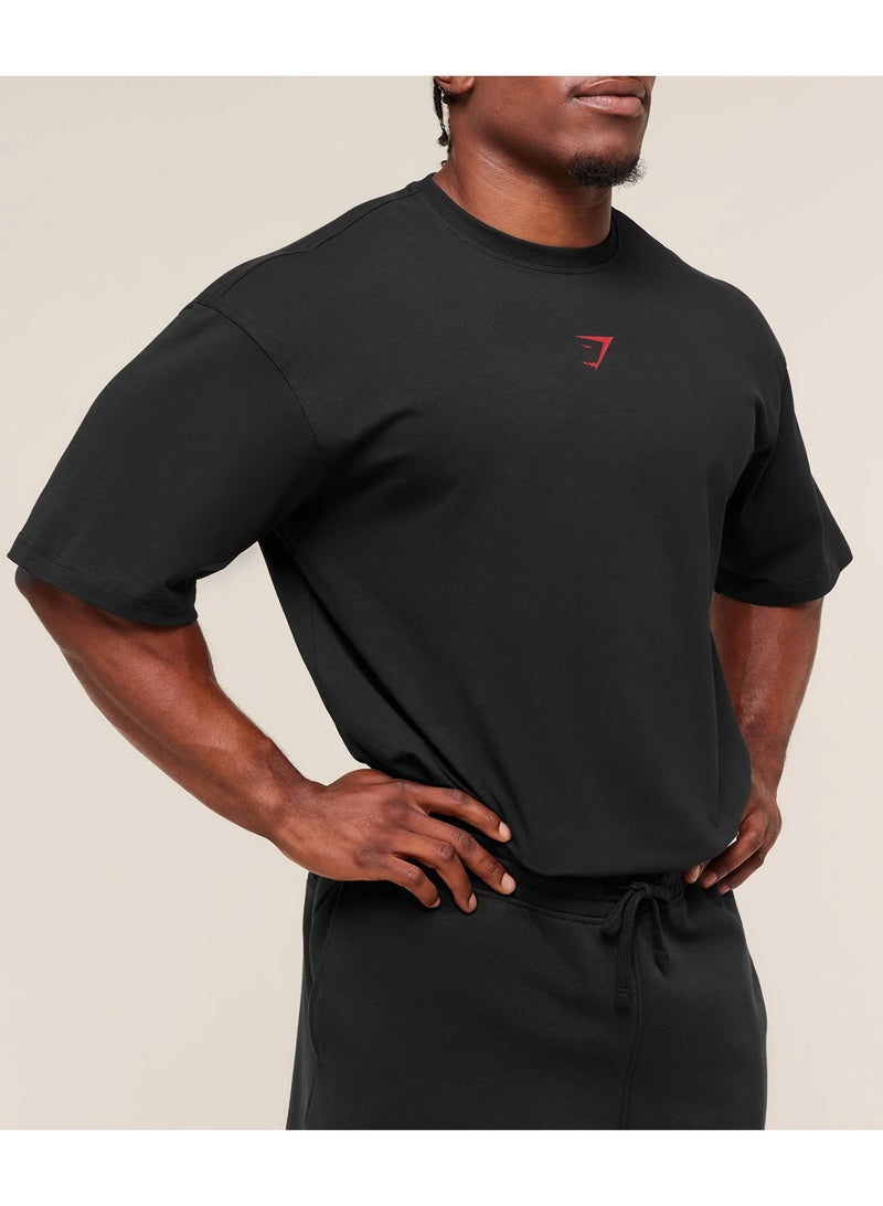 Gymshark Power T-Shirt, Men Heavyweight Oversized Gym Tshirt, Back Graphic Workout Lifting Training Top (Black/Red) - Image 4