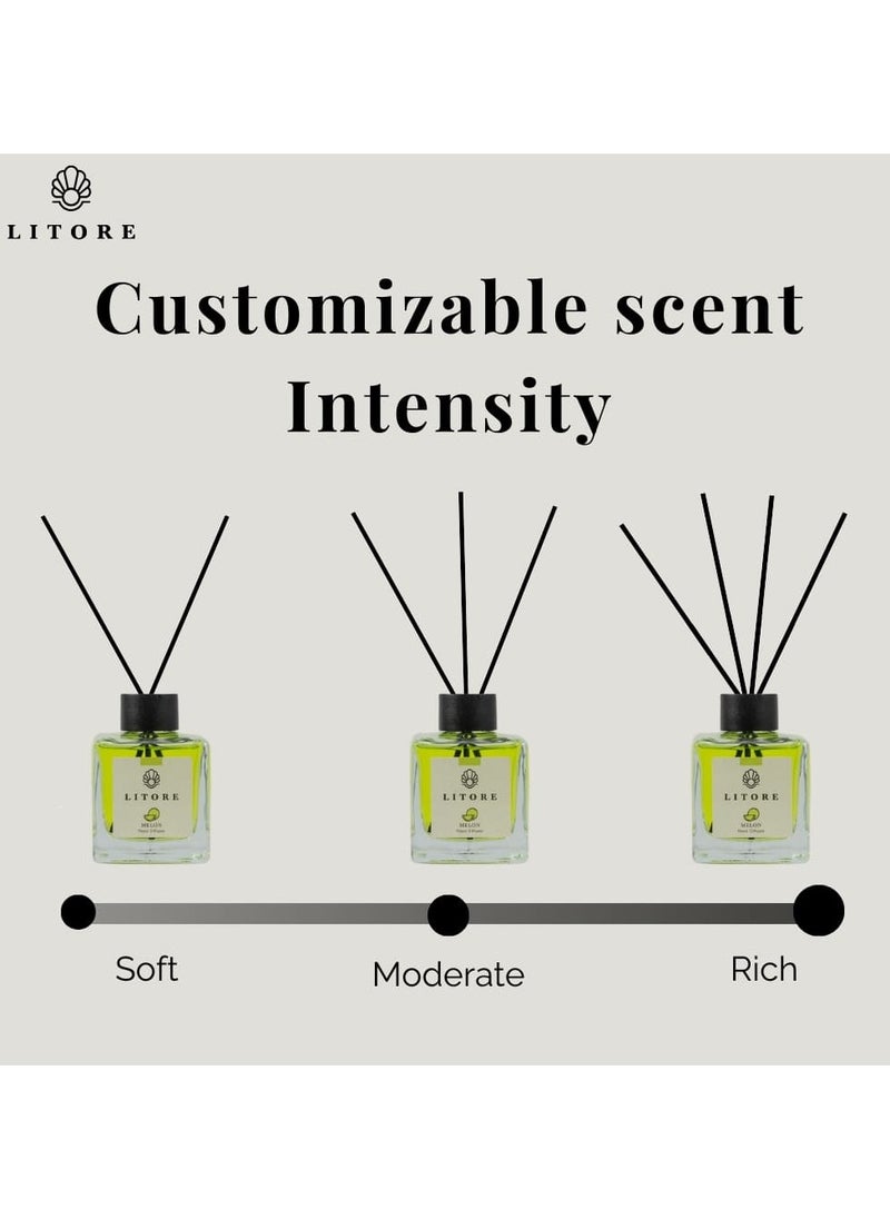 Litore Litore Melon Reed Diffuser, Best Diffuser Aromatherapy Perfume, Home Fragrance, Oil Diffuser & Reed Diffuser Sticks- Perfect for Home & Office - 100 ml  - Image 3