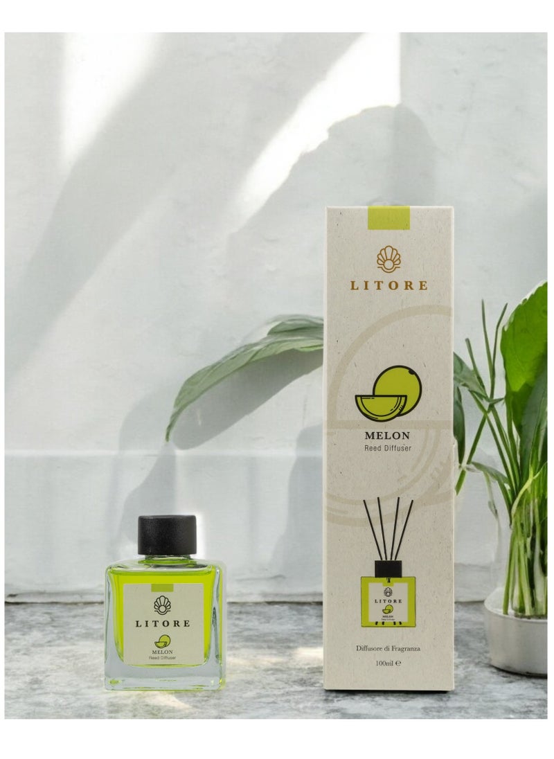 Litore Litore Melon Reed Diffuser, Best Diffuser Aromatherapy Perfume, Home Fragrance, Oil Diffuser & Reed Diffuser Sticks- Perfect for Home & Office - 100 ml  - Image 2