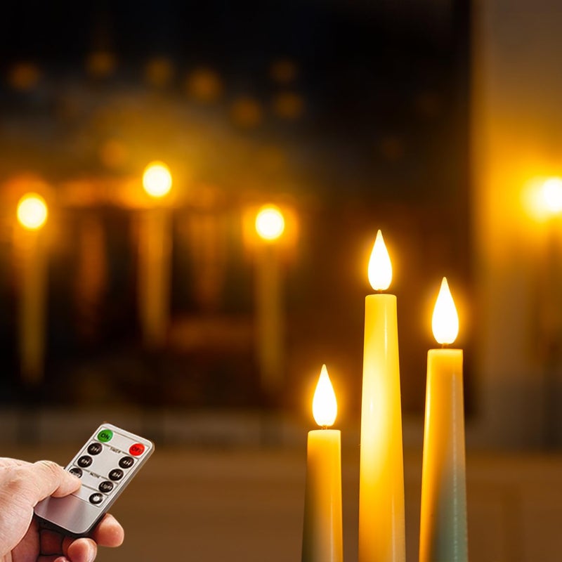 Homemory Wax Window Candles with Remote Timer Dimmer, Battery Operated Candlesticks with Holders, Christmas LED Candlesticks for Window Home Part Decor, 6 Pcs Ivory - Image 3