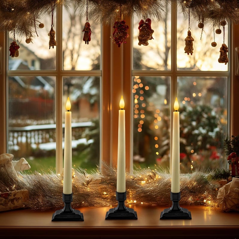 Homemory Wax Window Candles with Remote Timer Dimmer, Battery Operated Candlesticks with Holders, Christmas LED Candlesticks for Window Home Part Decor, 6 Pcs Ivory - Image 5