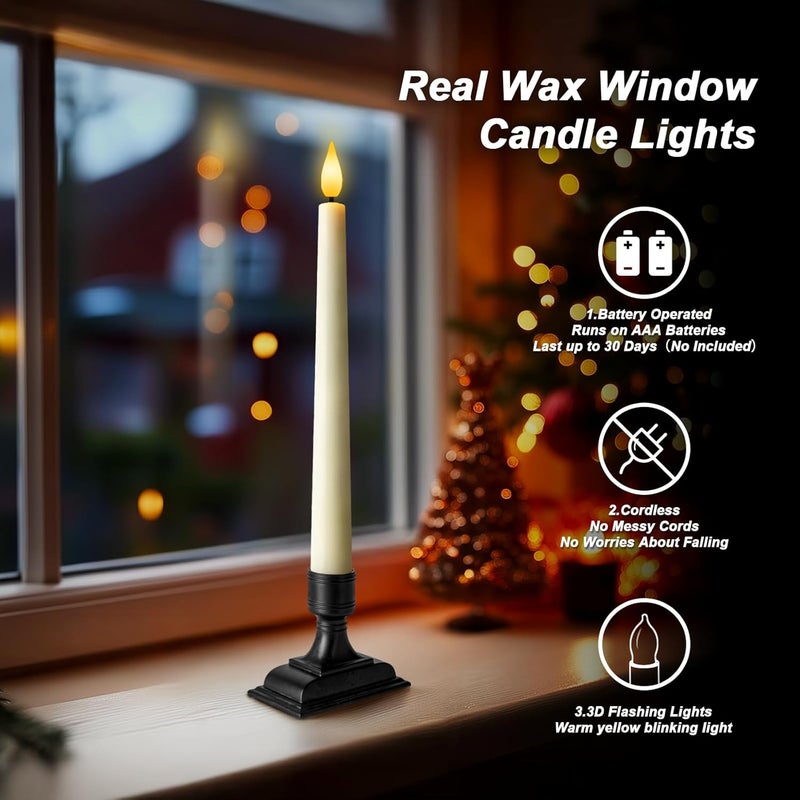 Homemory Wax Window Candles with Remote Timer Dimmer, Battery Operated Candlesticks with Holders, Christmas LED Candlesticks for Window Home Part Decor, 6 Pcs Ivory - Image 2