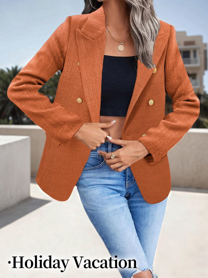 Mina Self Orange Blazers Jacket for Women 2026 Fall Winter Casual Blazer Fashion Womens Long Lightweight Work Business Lady Double-Breasted Boyfriend Petite Suit Suits XL - Image 4