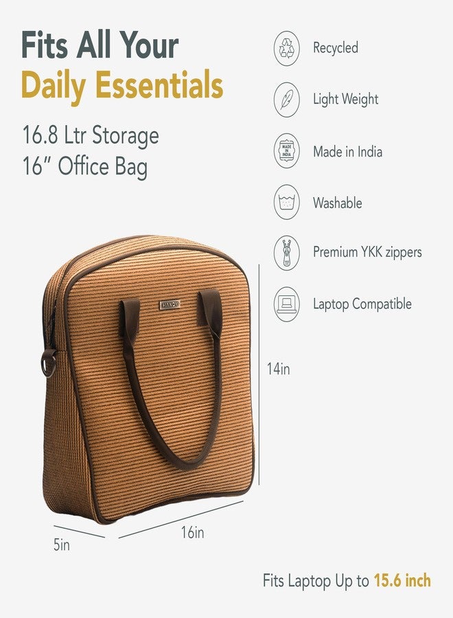 Handy Office Handbag for Men & Women Office Work Multipurpose Stylish Recycled Material HandBags with Laptop Compartment (Size: 16x14x5 Inches, Color: Brown) - Image 3