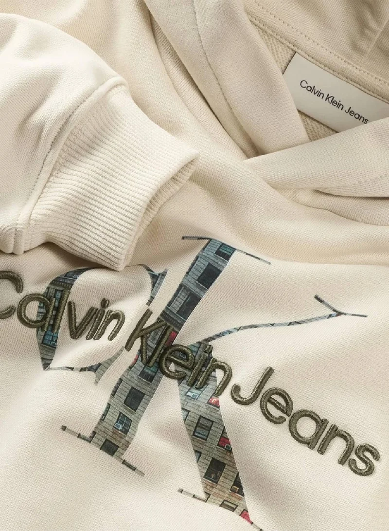 Calvin Klein Jeans Whitecap Gray Embroidered Hoodie for Men | Best Price UAE