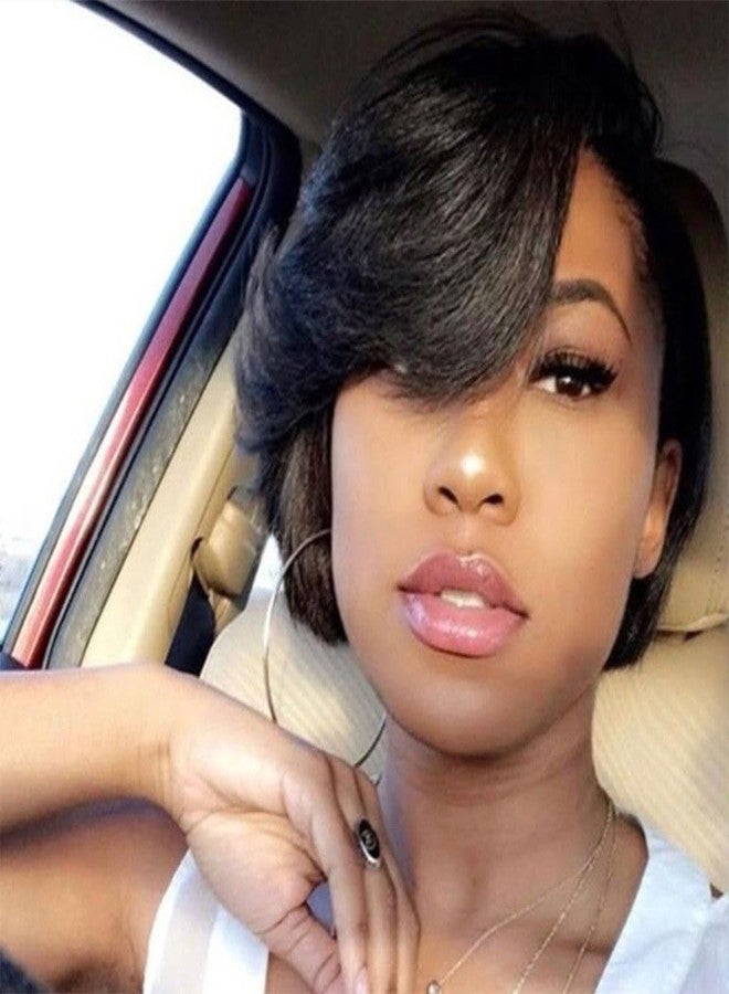 Adette 6 Inch Real Human Hair Wig for Women - Glueless Mullet & Wolf Cut Style, Natural Black Curly Wave Texture, Layered Pixie Cut with Bangs, 180% Density - Image 4