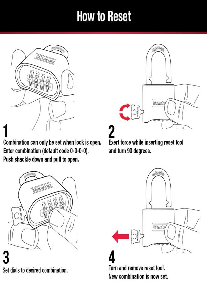 Master Lock Set-Your-Own Polished Combination Padlock, Die-Cast, Black - Image 5