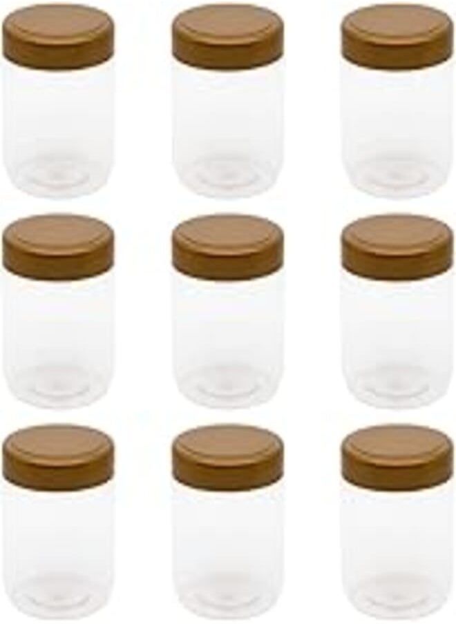 ARTISTIC - 8 Pieces Clear White Plastic Jars 300ml - 7 Cents Diameter - Frosted Gold Color Lid and Plastic Medicine - High Quality Healthy Plastic Empty Refill Round Storage Jar - Artistic (Pop Up Gold) - Image 1