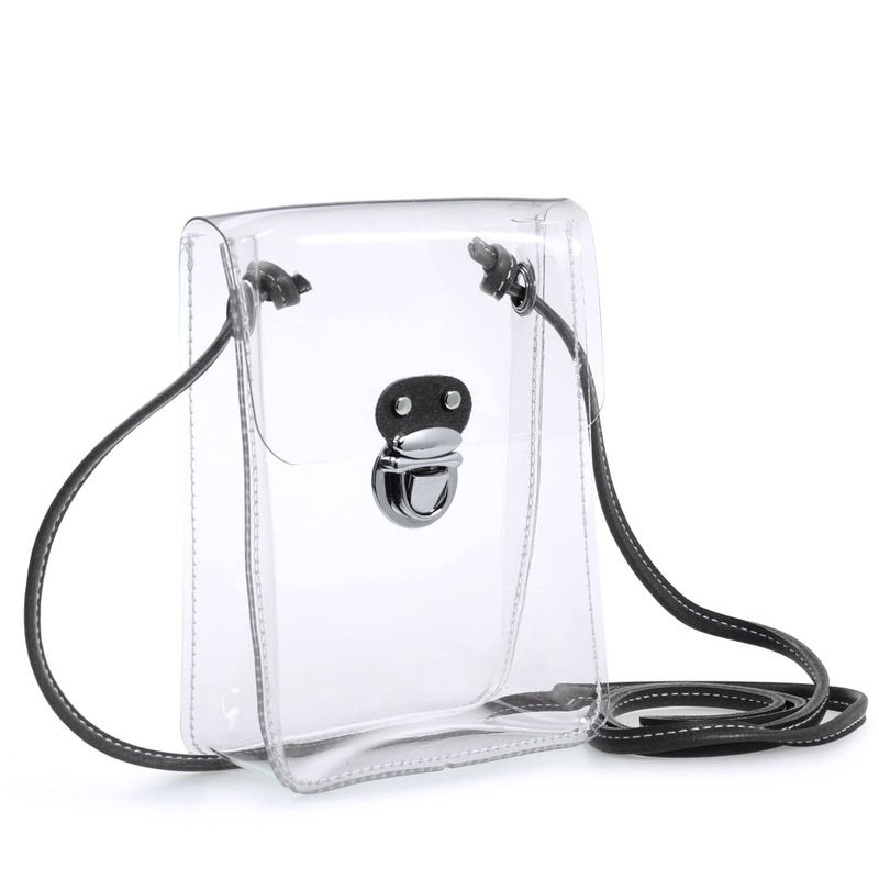 HOXIS Clear PVC Small Crossbody Bag for Stadium Approved Womens Purse Transparent Shoulder Bag Cell Phone Pouch (Black) - Image 1