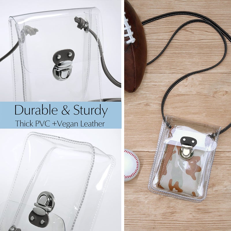 HOXIS Clear PVC Small Crossbody Bag for Stadium Approved Womens Purse Transparent Shoulder Bag Cell Phone Pouch (Black) - Image 4