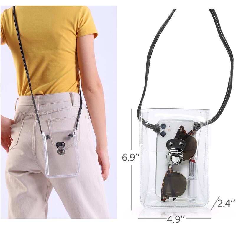 HOXIS Clear PVC Small Crossbody Bag for Stadium Approved Womens Purse Transparent Shoulder Bag Cell Phone Pouch (Black) - Image 3