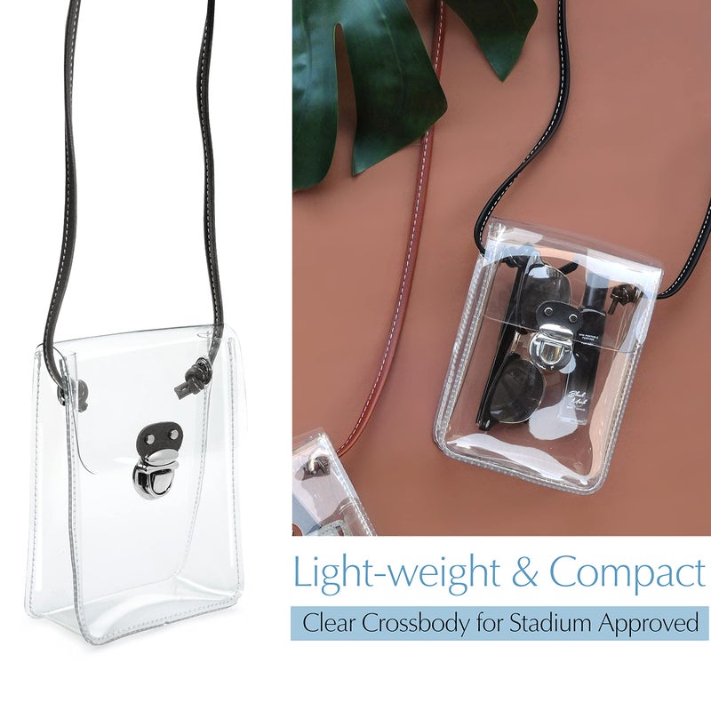HOXIS Clear PVC Small Crossbody Bag for Stadium Approved Womens Purse Transparent Shoulder Bag Cell Phone Pouch (Black) - Image 2