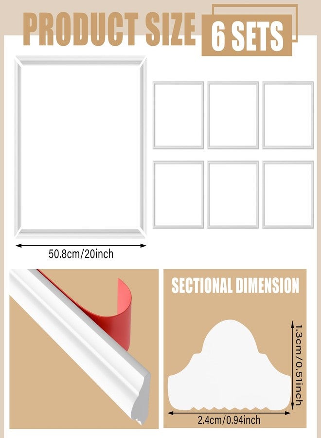 Colingmill 6 Set Accent Wall Molding Kit Premade Wainscoting Panels Wall Molding Peel and Stick Panel White Pre Cut Trim for Walls Picture Frame Molding for Home Decoration (20 x 20 Inch) - Image 3