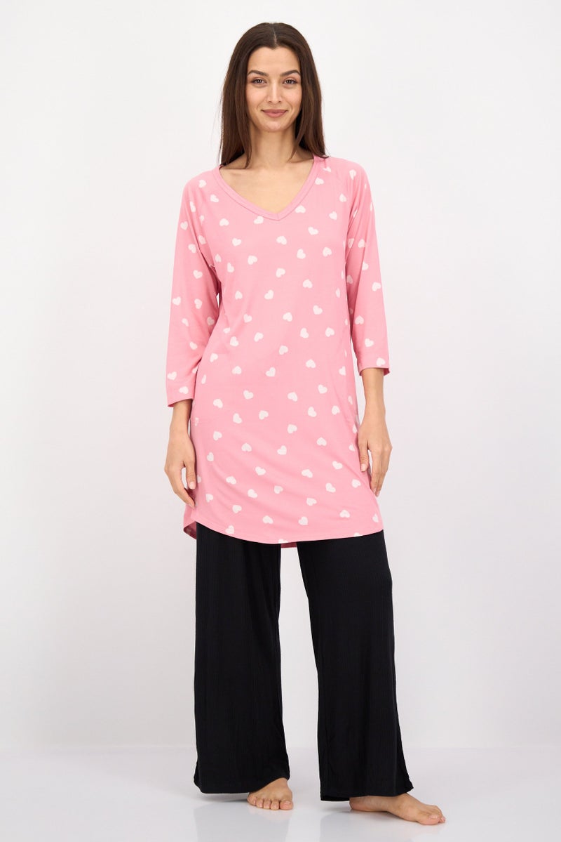 PJ Couture Women Heart Print Full Sleeves Sleepwear Top, Pink - Image 4