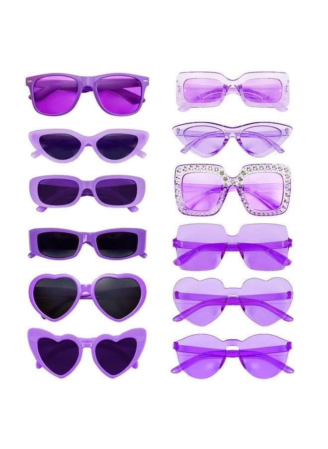 Sunovelties 12 Pack Mixed Purple Sunglasses Classic Retro Party Favors Eyewear Costume Accessories Bulk Glasses For Unisex Adult  - Image 1