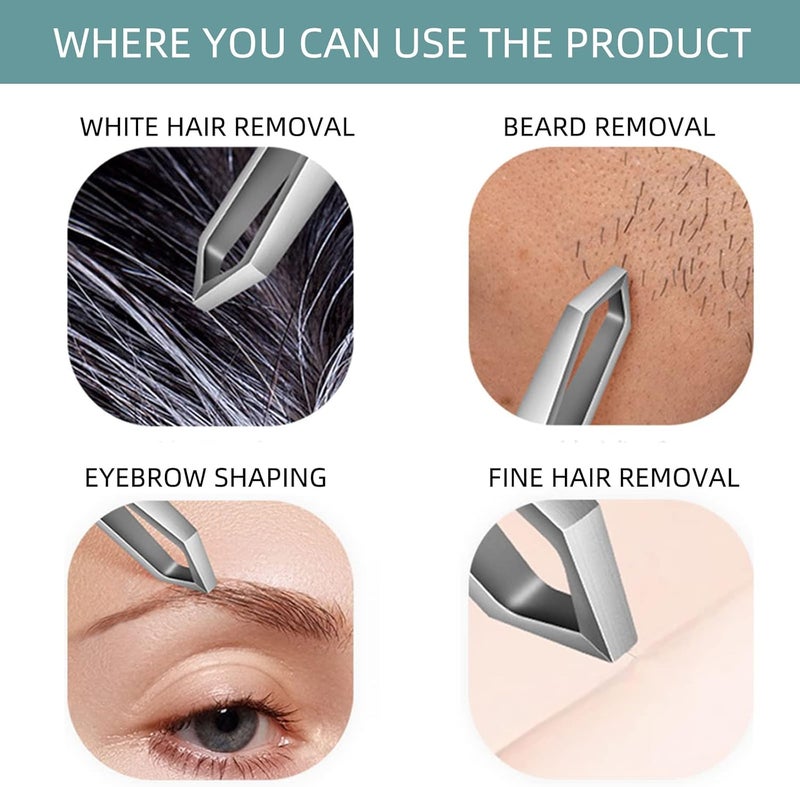 Ausomtek Beard Tweezers, White Hair Plucking Tweezers, Stainless Steel, Fine Hair Removal Tweezers, Eyebrows Shaping Tool, 5mm Tip, Clear Box 1Pack - Image 3
