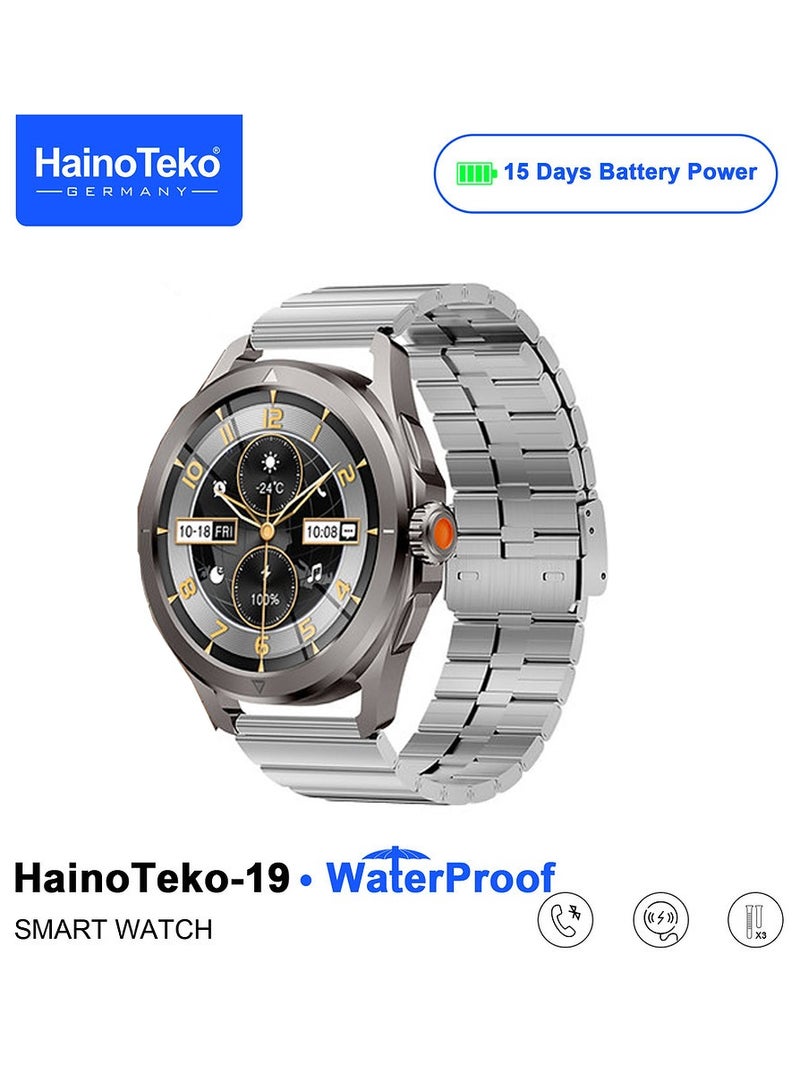 Haino Teko HainoTeko-19 Waterproof Smart Watch Large Screen AMOLED Display Smart Watch With 3 Pair Straps Charging Cable and 15 Days Battery Life Designed for Men Silver - Image 2