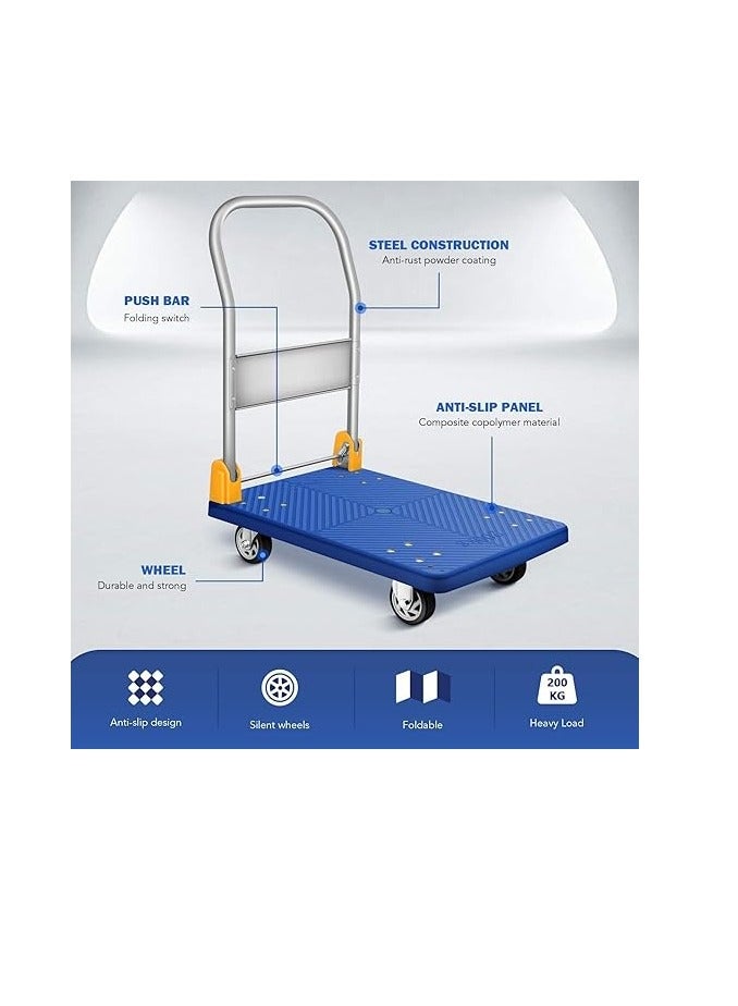 Midwest Foldable Platform Trolley Cart with 360° Swivel Wheels | Heavy Duty Rolling Cart with Capacity | Industrial Utility Wagon for Home, Warehouse, and Office Use (200kg Capacity)  - Image 4