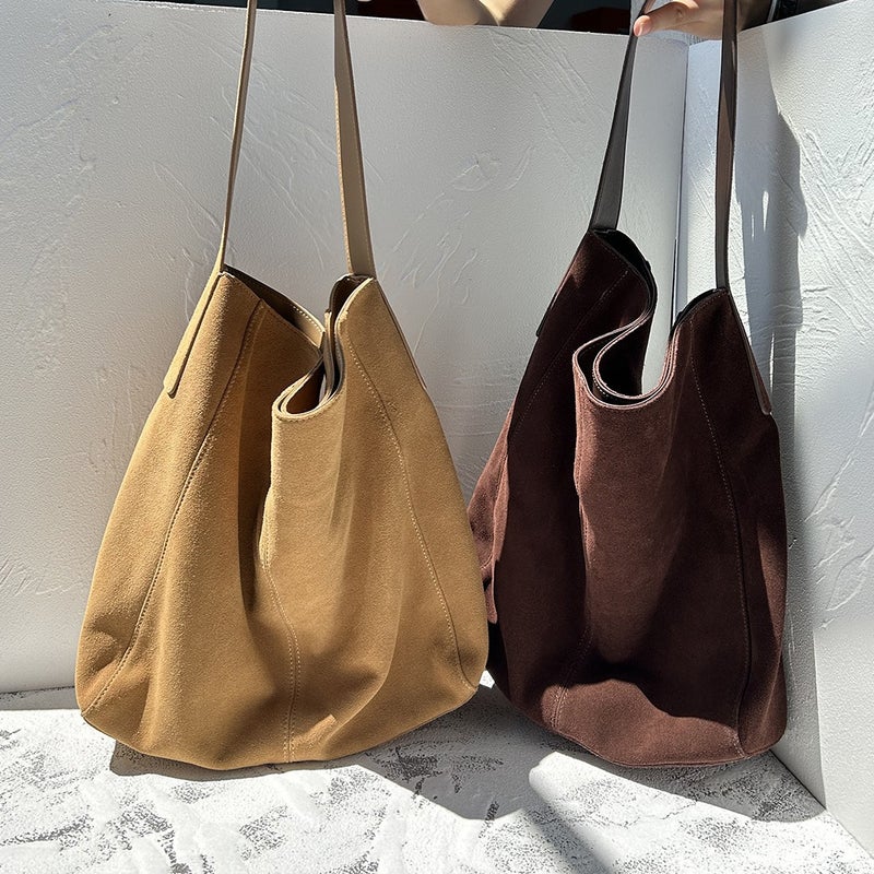 Large Capacity New Style Single Shoulder Casual Style Hobo Large Bag Frosted Leather Soft Leather Artistic Retro Underarm Bag - Image 2