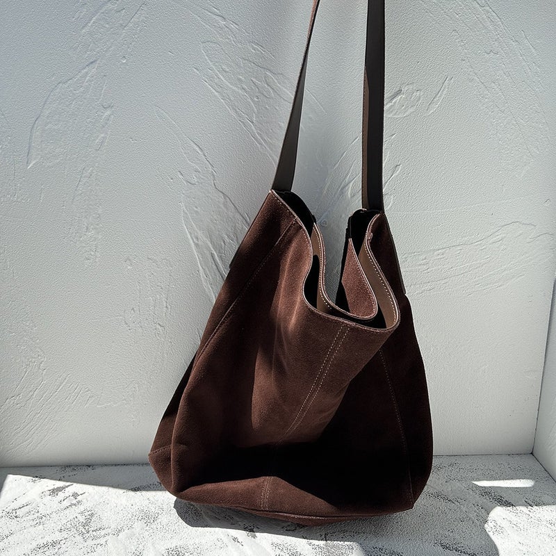 Large Capacity New Style Single Shoulder Casual Style Hobo Large Bag Frosted Leather Soft Leather Artistic Retro Underarm Bag - Image 1