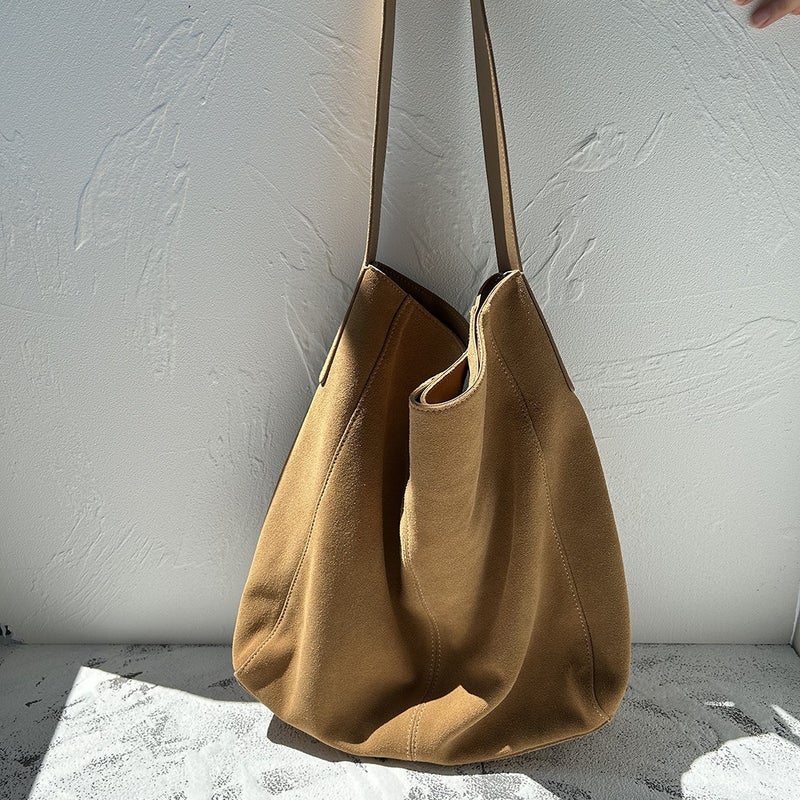 Large Capacity New Style Single Shoulder Casual Style Hobo Large Bag Frosted Leather Soft Leather Artistic Retro Underarm Bag - Image 3