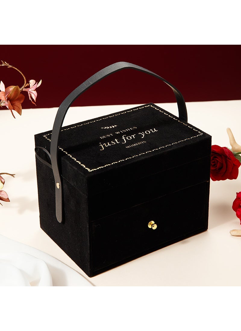 Hand gift box empty box double-layer flannel cosmetic case high-end jewelry box wholesale one-piece delivery wedding gift box Black