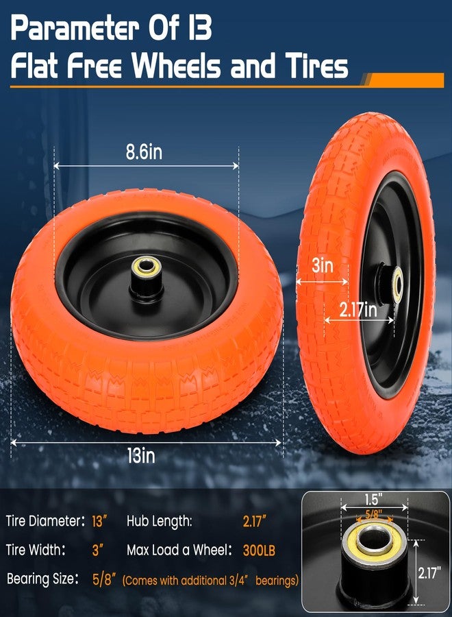 Pontuss 13" Flat Free Wheels Replacement for GOR Garden Cart Tires, 4.00-6 Solid Tires with 5/8"Bearings, 13" No Flat Wheels for GOR Garden Carts/Hand Trucks/Garden Carts（Orange） - Image 2