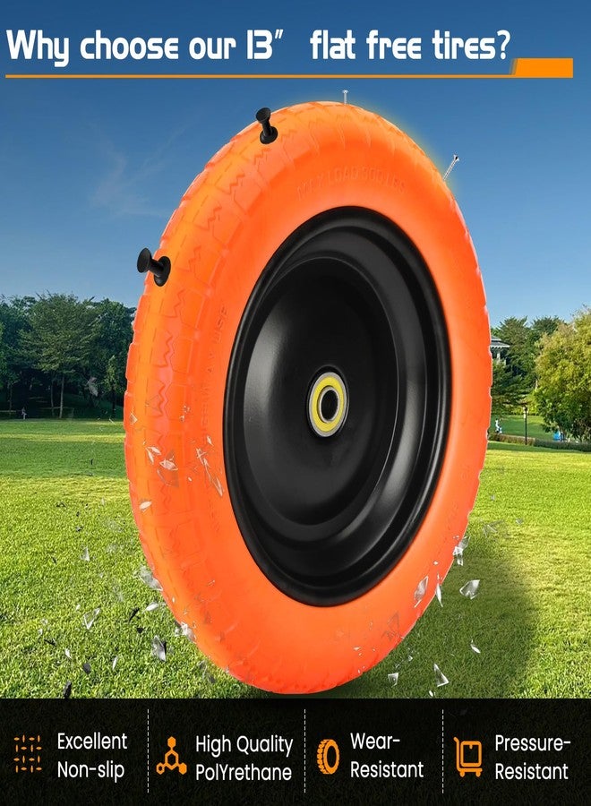 Pontuss 13" Flat Free Wheels Replacement for GOR Garden Cart Tires, 4.00-6 Solid Tires with 5/8"Bearings, 13" No Flat Wheels for GOR Garden Carts/Hand Trucks/Garden Carts（Orange） - Image 5