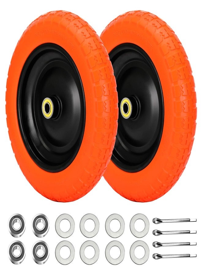 Pontuss 13" Flat Free Wheels Replacement for GOR Garden Cart Tires, 4.00-6 Solid Tires with 5/8"Bearings, 13" No Flat Wheels for GOR Garden Carts/Hand Trucks/Garden Carts（Orange） - Image 1