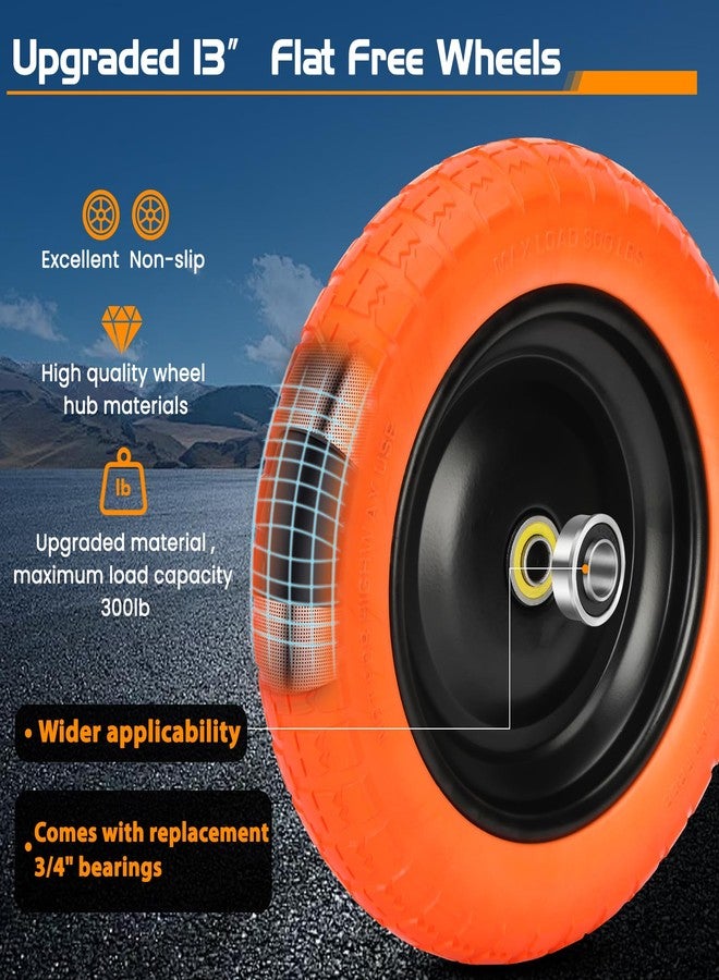 Pontuss 13" Flat Free Wheels Replacement for GOR Garden Cart Tires, 4.00-6 Solid Tires with 5/8"Bearings, 13" No Flat Wheels for GOR Garden Carts/Hand Trucks/Garden Carts（Orange） - Image 4