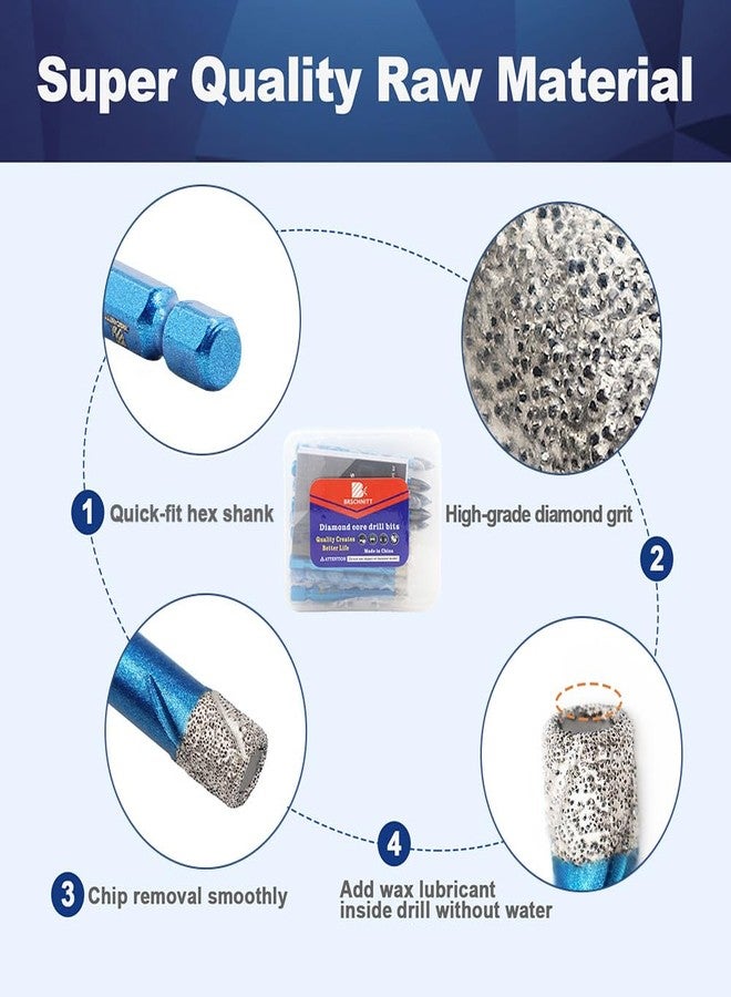 BRSCHNITT Diamond Drill Bit - BRSCHNITT 10pcs 1/4 inch Masonry Drill Bits Set for Porcelain Tile Ceramic Stone Granite Marble,Hex Shank Diamond Hole Saw Drill Bit - Image 5